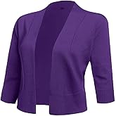 AAMILIFE Women's 3/4 Sleeve Cropped Cardigans Sweaters Jackets Open Front Short Shrugs for Dresses