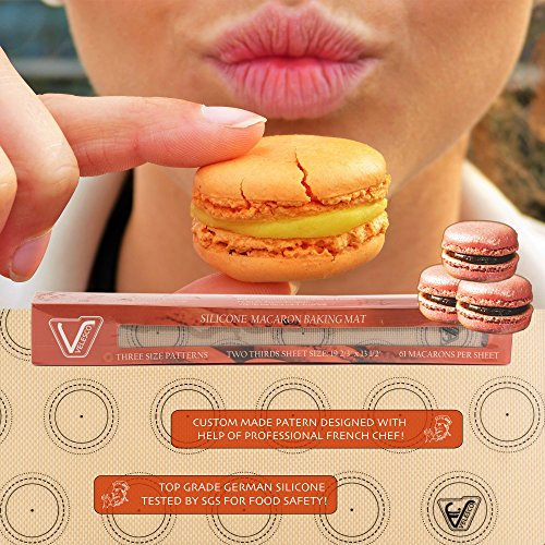 Silicone Macaron Baking Mat - 2/3 Sheet Size (Thick & Large 19 2/3" x 13 1/2") - Non Stick Silicon Liner for Large Bake Pans, Trays & Rolling, Macaroon/Pastry/Cookie/Bun Making - Professional Grade