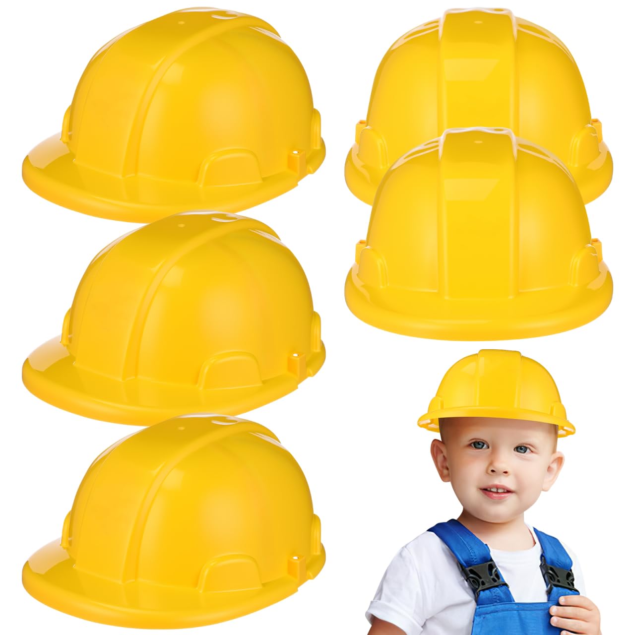Tofficu 5pcs Construction Hat Toys, Children Hard Hat Simulation, Baby Preschool Yellow Plastic Hard Helmet, Engineering Safety Helmet Toys for Role Play Games Fancy Dress Party Educational Tool