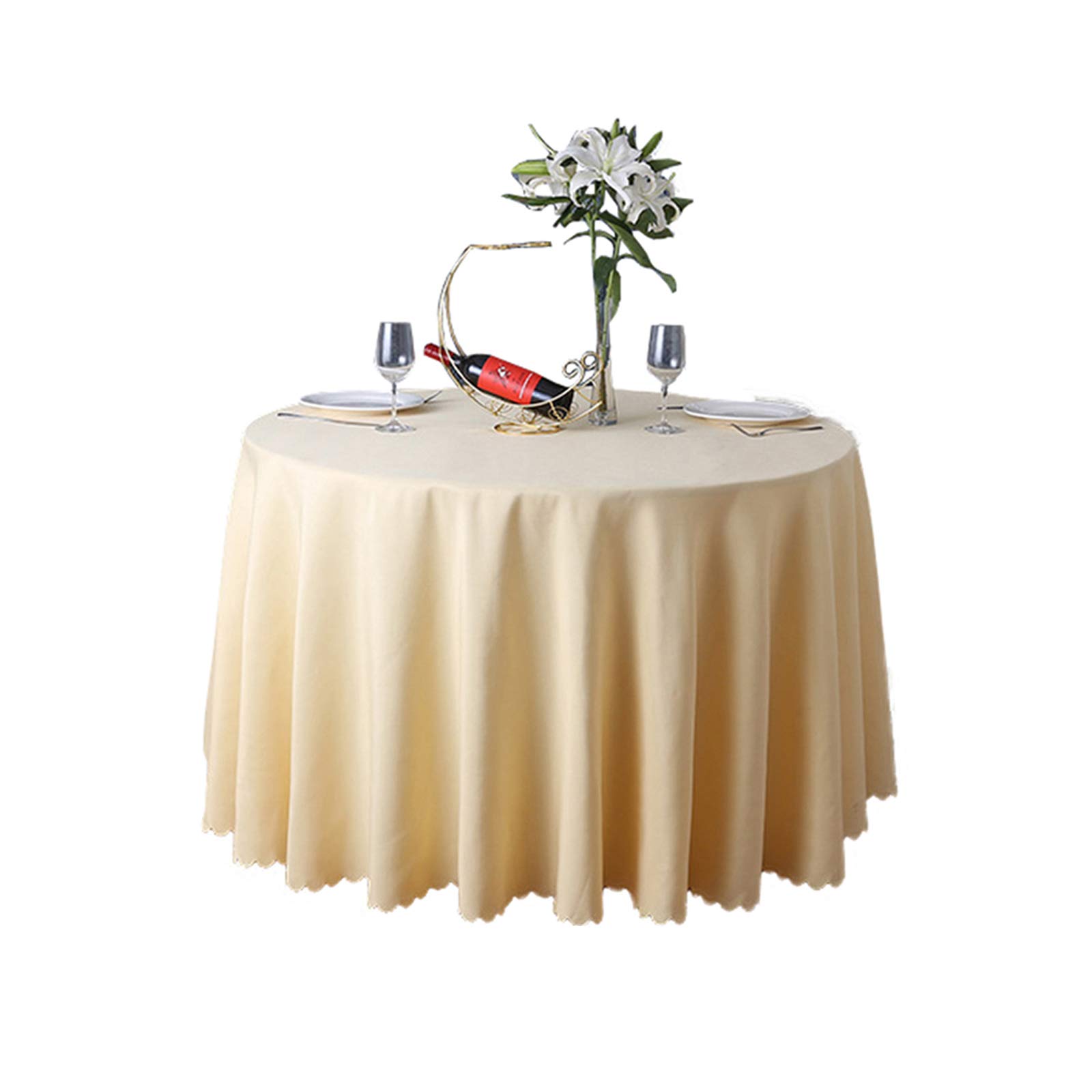 JK Home Tablecloth Round Table Cover Polyester Solid Wedding Banquet Tables Cloth Beige 70" / 180cm