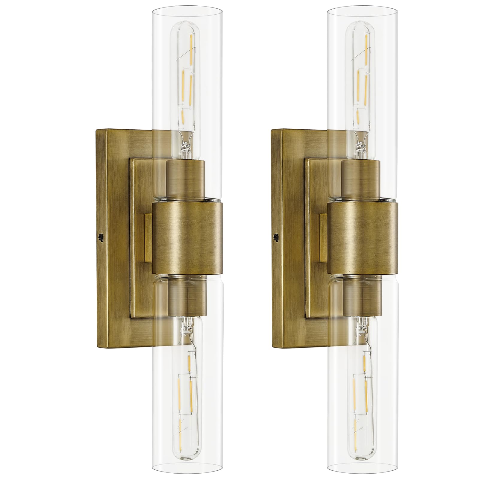 Photo 1 of ZSMAIKU Brass Wall Sconces Set Of Two,19 IN Bathroom Vanity Light,Bedroom Wall Light Fixtures,Brass Hardwired Sconces With Clear Glass For Stair Living Room Hallway Besides Mirror Porch Foyer E26 Base