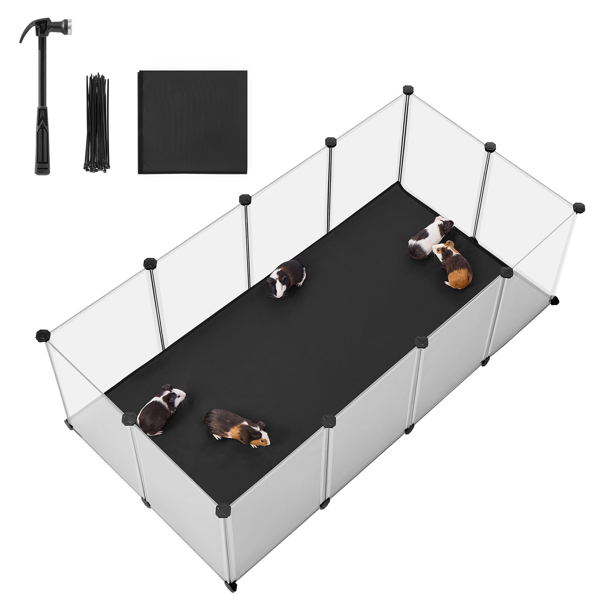 SONGMICS Kleintiergehege mit Bodenplatten, Laufstall mit Abnehmbarer und wasserfester Unterlage, Gehege für Hamster, Kaninchen, Meerschweinchen, 143 x 73 x 46 cm, weiß LPC012W01