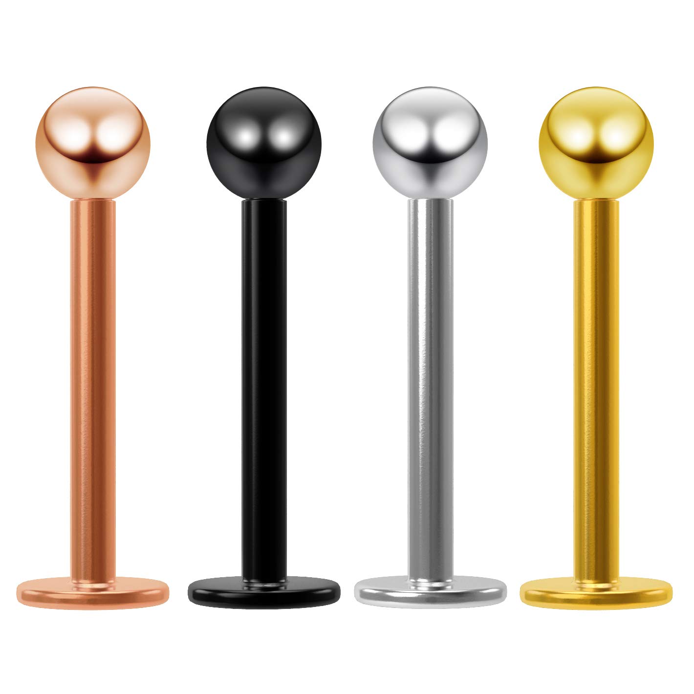 4pc 16g 1.2mm Labret Bar Stud Earrings Piercing Jewellery Lip Rings 3mm Balls Monroe Tragus Helix 10mm