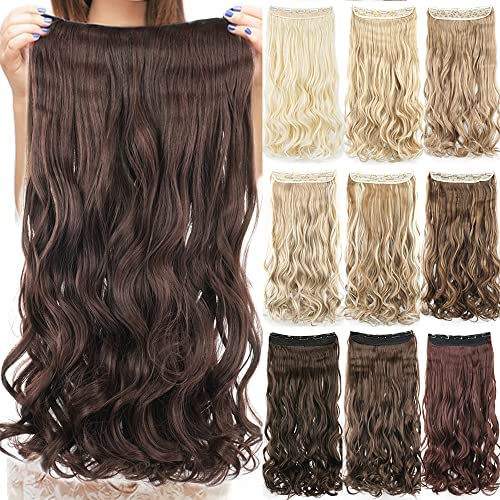 IMISSU Long Natural Thick Hair Curly Clip in on Synthetic Hair Extensions Hairpieces for Women (24 Inch,Chocolate Brown)
