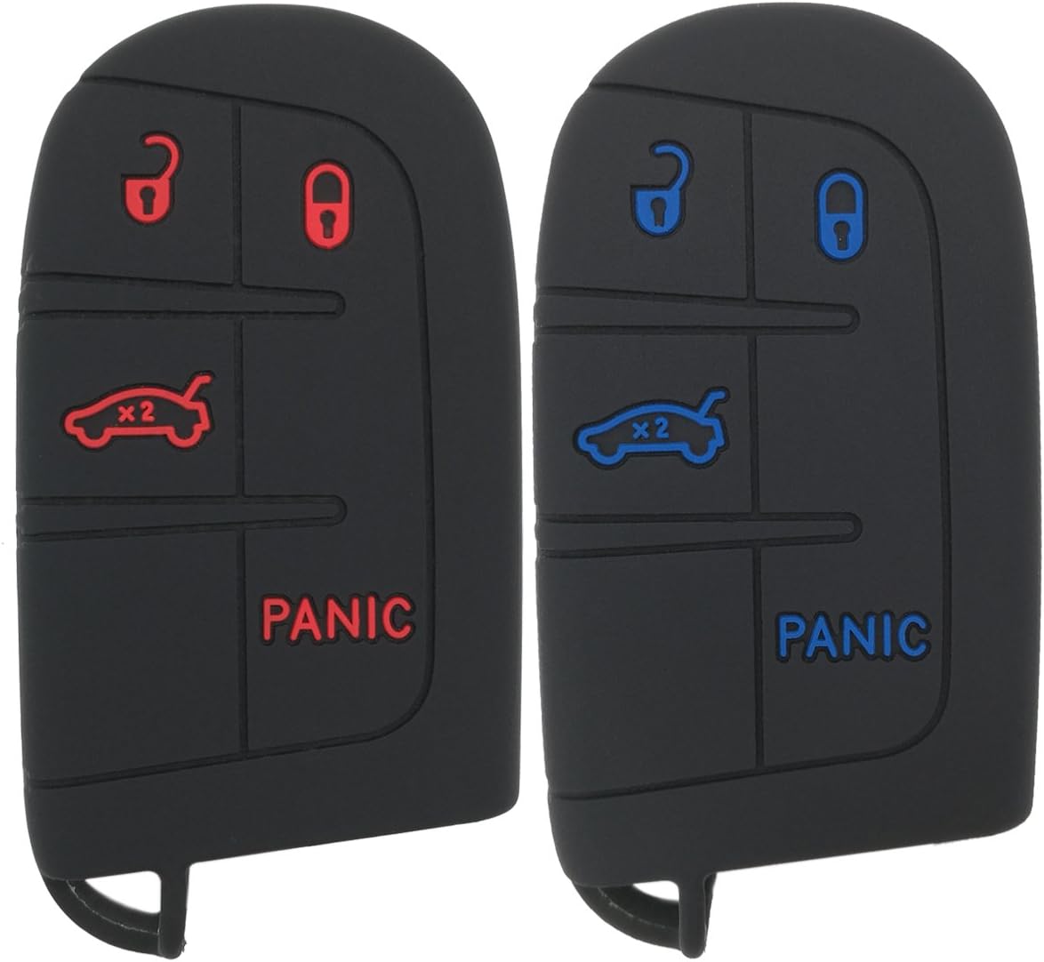 Coolbestda 2Pcs Rubber 4Buttons Smart Key Remote Fob Cover Case Skin Jacket Keyless Protector Bag for Dodge Charger Dart Challenger Chrysler 300 200 Fiat Jeep