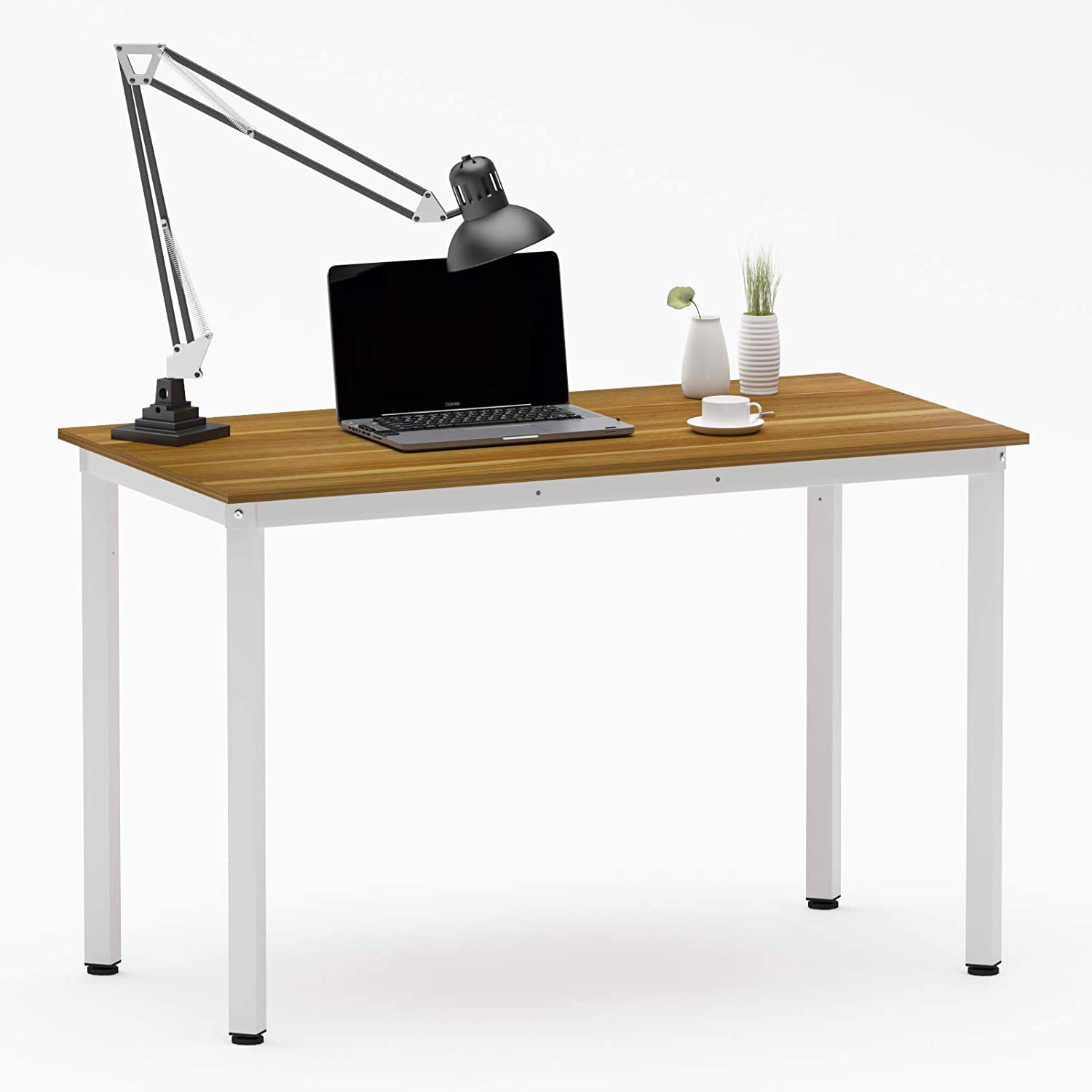 WeeHom Computer Desk 39'' Study Writing Desk for Home Office PC Laptop Gaming Table Workstation Dining Table, Sturdy Metal Frame,Walnut+White Leg