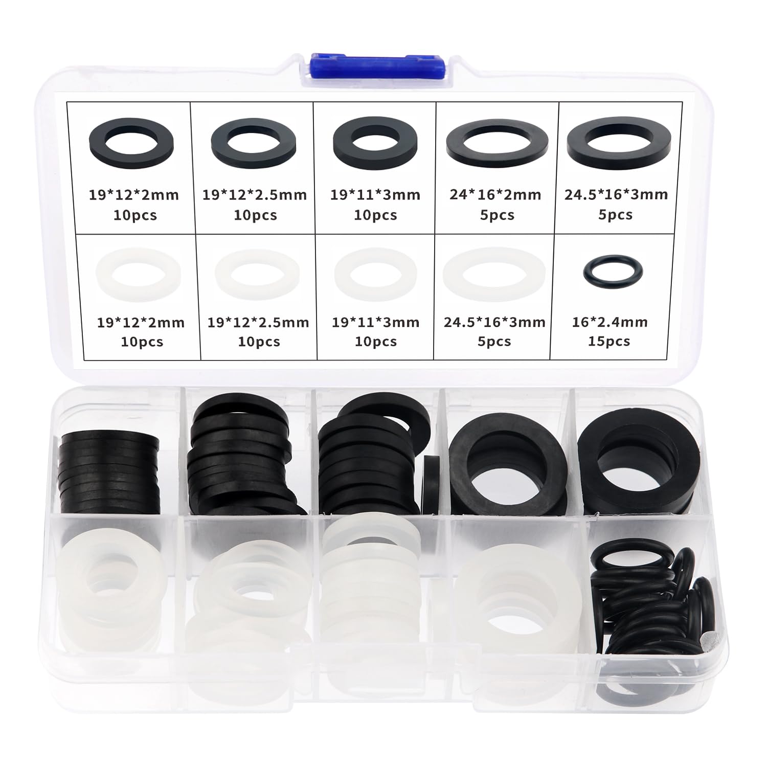 YIXISI 90 PCS Hose Washers Kit, Rubber Tap Seal Gaskets, Seal O Ring Gasket, Shower Hose Silicone Washers, for 1/2 3/4 Inch Water Faucet Shower Garden Hose Connector — image 1