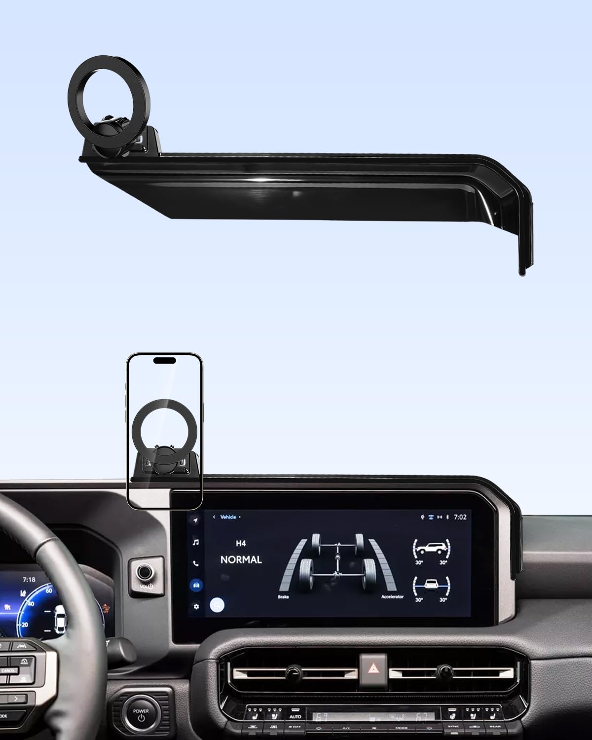 Photo 1 of PZK Car Phone Holder for Toyota Land Cruiser LC250 2024 2025 2026 Accessories 8/12.3-Inch Screen Fixed Clip Car Phone Mount Compatible with MagSafe 360° Rotation Automobile Cradles Not Affect Air Vent