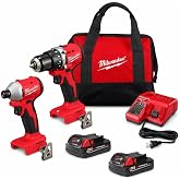 Milwaukee 3610-22CT M18 18V Li-ion Brushless Cordless Compact Hammer Drill/Impact Combo Kit (2-Tool) (New Gen), Red