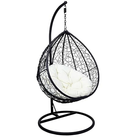 SK Outdoor/Balcony/Garden/Indoor use Wicker Swing Hanging Chair - Black/Dark Brown