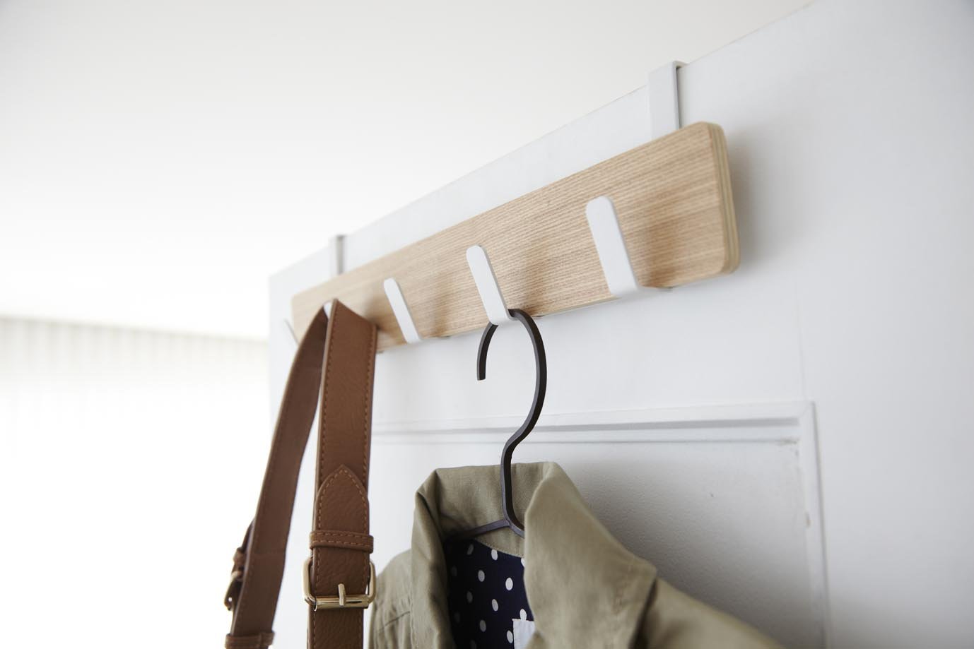 Yamazaki Home Ply Over The Door Hooks - Hanging Coat Rack, Beige, Small