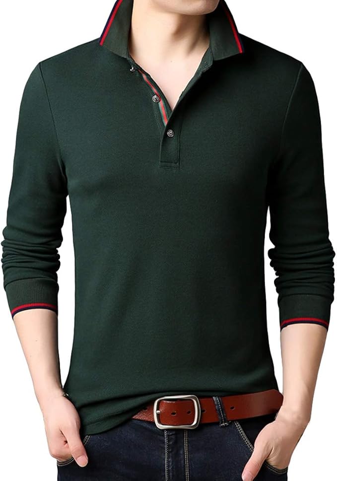 LuckyBov Men Breathable Thick Warm MidWeight Polo Long Sleeve Winter