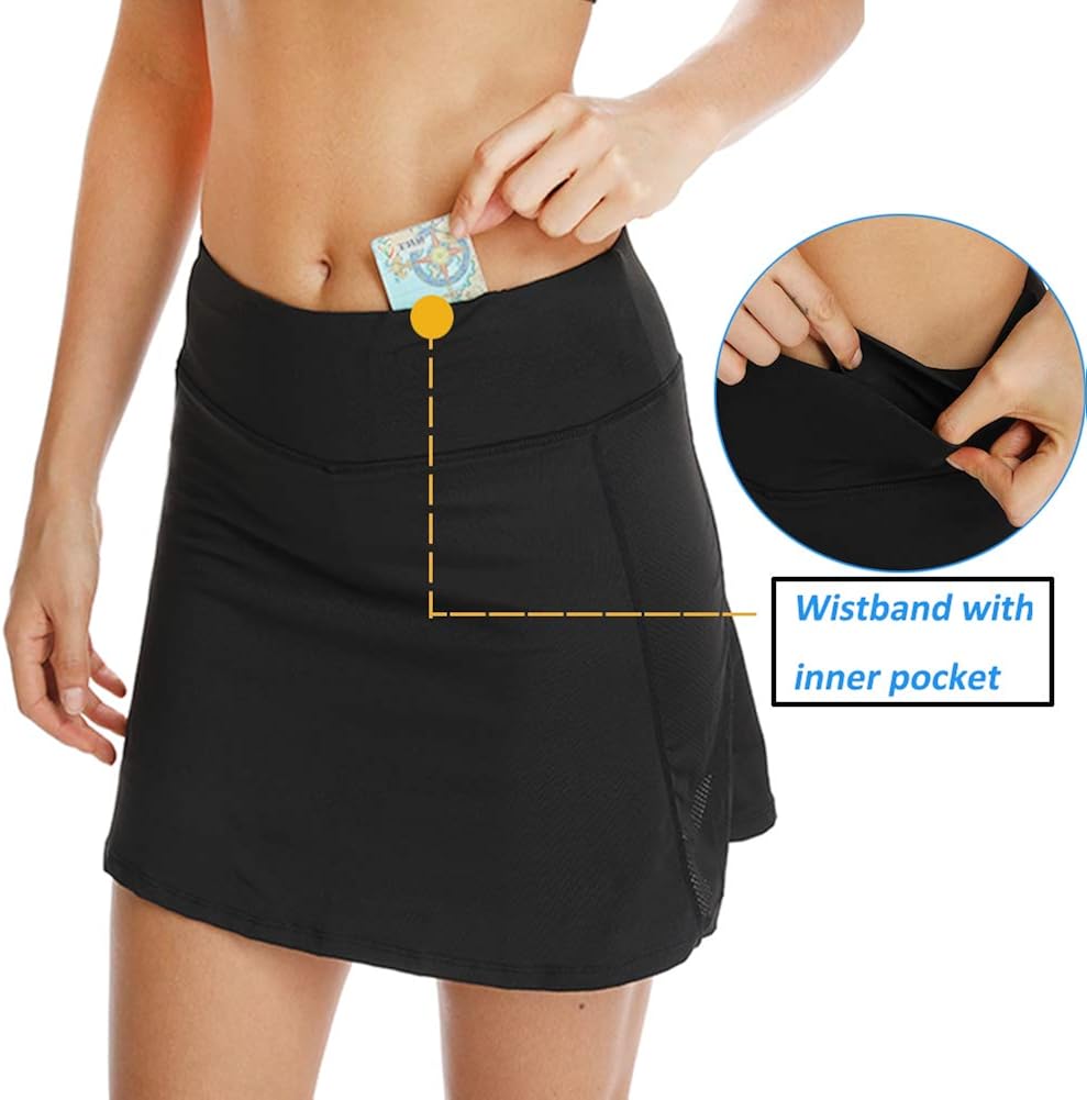 Ultrafun Women Athletic Tennis Skirts Stretchy Sports Golf Running Skirt Skort with Inner Shorts Pockets for Fitness Workout: Clothing