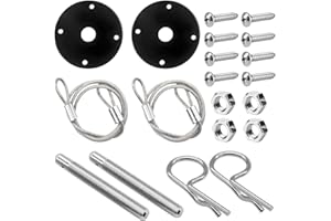 Mandark Car Hood Pins Kit, Stainless Steel Automotive Engine Hood Pin Lock Clip with Racing Lanyard, Vehicle Exterior Engine Cover Lock Accessories, Universal for RV, SUV, Truck (Black)