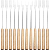 CALLARON 12 Pcs Stainless Steel Fondue Forks, Cheese Fondue Forks with Wooden Handle, Metal Fondue Forks, Grill Forks, Cockta