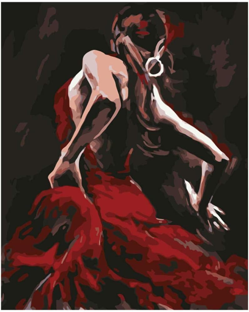dooua Adults DIY Paint by Numbers Children Sexy Woman in Red Tango Animal Wedding （40x50cm） with Frame