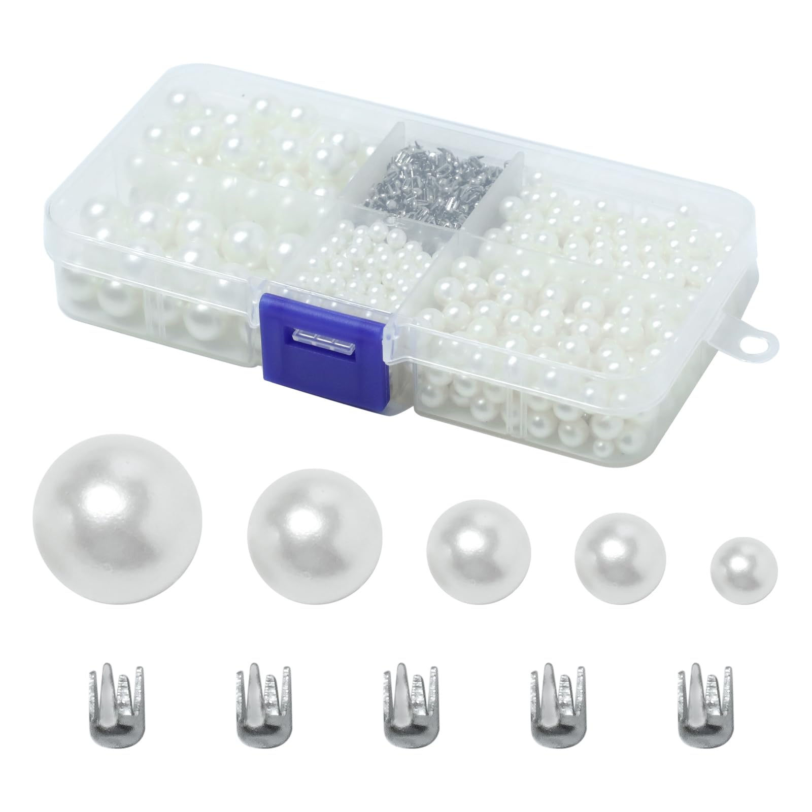 Photo 1 of 1400 Pcs Pearl Setting Machine Accessories Pearl Beads Set with Rivet Studs Set, No Hole Imitation Round Pearls Beads for DIY Crafts and Decoration (5 Sizes)