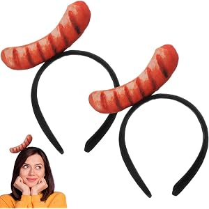Wavyknot 2 Hot Dog Headband, Funny Silly Food Theme Party Costume Accessory, Novelty Headwear for Adults Men Women, Halloween