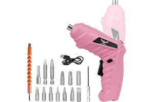 JENABOM 15 in 1 Electric Screwdriver Cordless Rechargeable Pink Small Power Drill Set 3.6V Li-ion 3.5N·m Max Torque Electric Rotatable with Case LED Light for Women Home Office DIY Tools