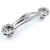 JETLAND Cabinet Drawer Crystal Pulls, 4-Pack, Chrome with Clear Glass, 3" Hole Centers, Shining Daisy, Cabinet Handles for Dresser Nightstand Furniture, PW6738CR076