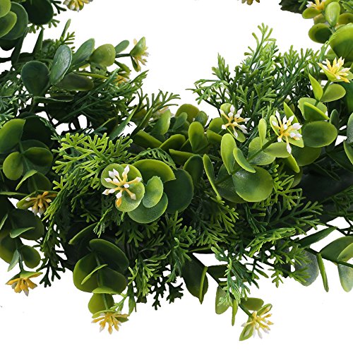 Nahuaa 17" Artificial Eucalyptus Front Door Wreath with Yellow Flowers Spring Farmhouse Garland Home Office Housewarming Gift Greenery Decor