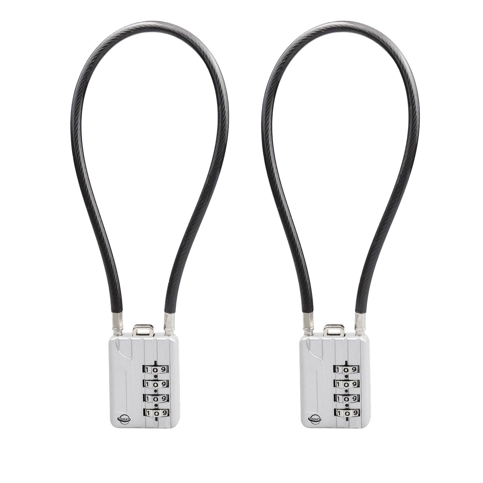 SISAV 30CM/12in Long Cable Locks Cable 4-Digit Combination Lock Re-settable Combination Security Cable Lock Luggage Suitcase Gun Helmet Silver 2 Pack