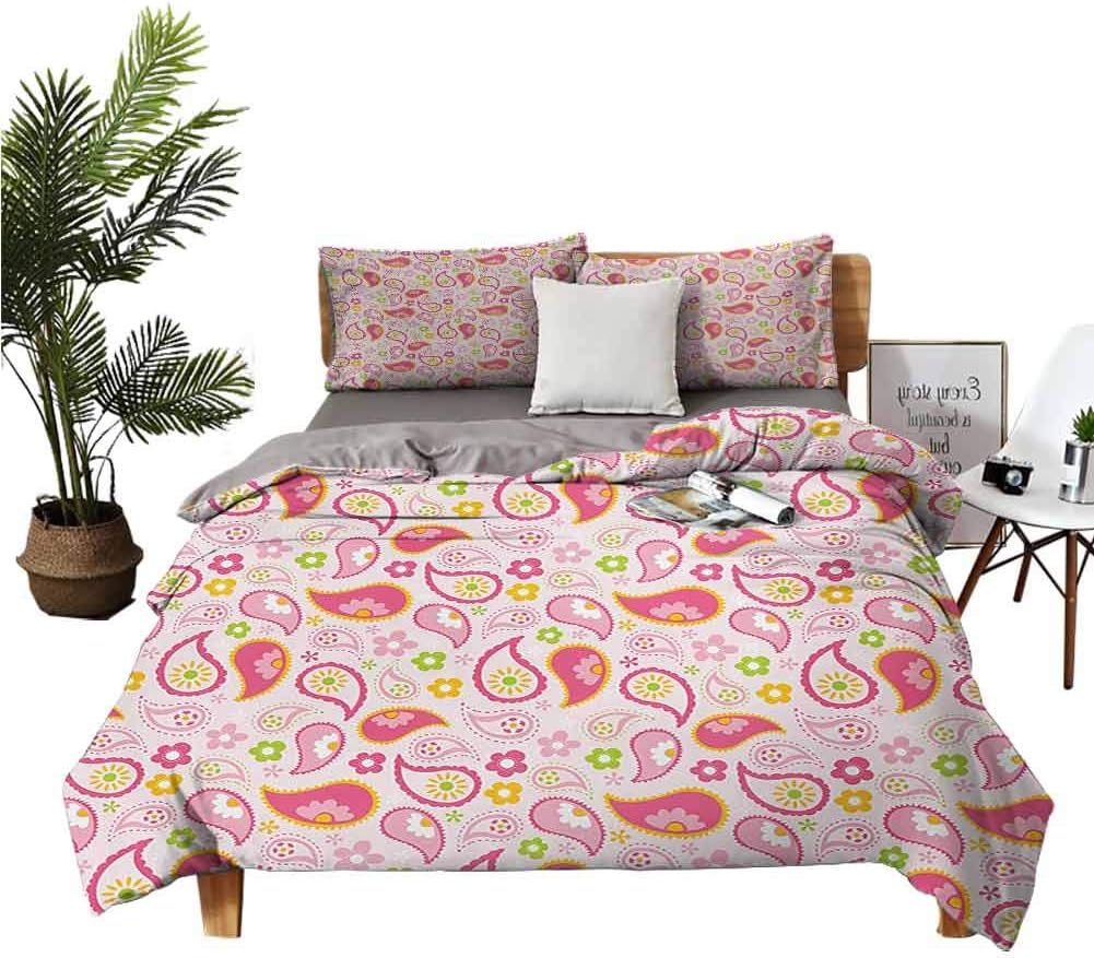 Girls Sheet Set3 Piece Set, Comforter Bedding Set Paisley Leaf and Daisy Flowers