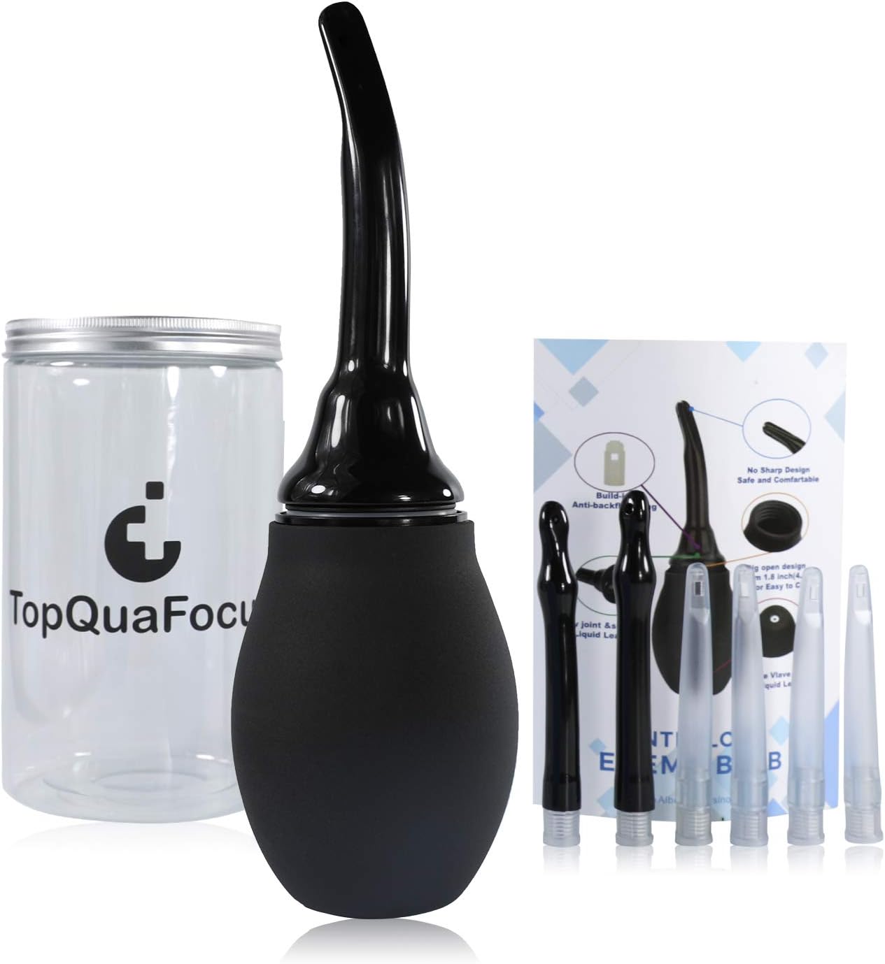 TopQuaFocus 420ml Enema Bulb Kit - Large Anal Douche Bulb, Colon Irrigation Enemas for Man Woman (Black), 420 ml - Black