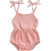 Ursobutegl Newborn Infant Baby Girl Romper Ribbed Knit Sleeveless Spaghetti Strap One Piece Jumpsuit Bodysuit Summer Clothes