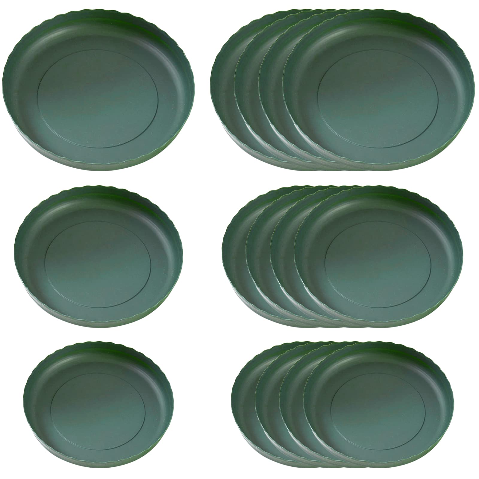 Misazy Plant saucers, Set of 15 Green Plant Tray - Plant Pot Saucers and Plant Pot Trays in 3 Sizes (14cm, 16cm, and 18cm) - Surface Protection for Household Plants