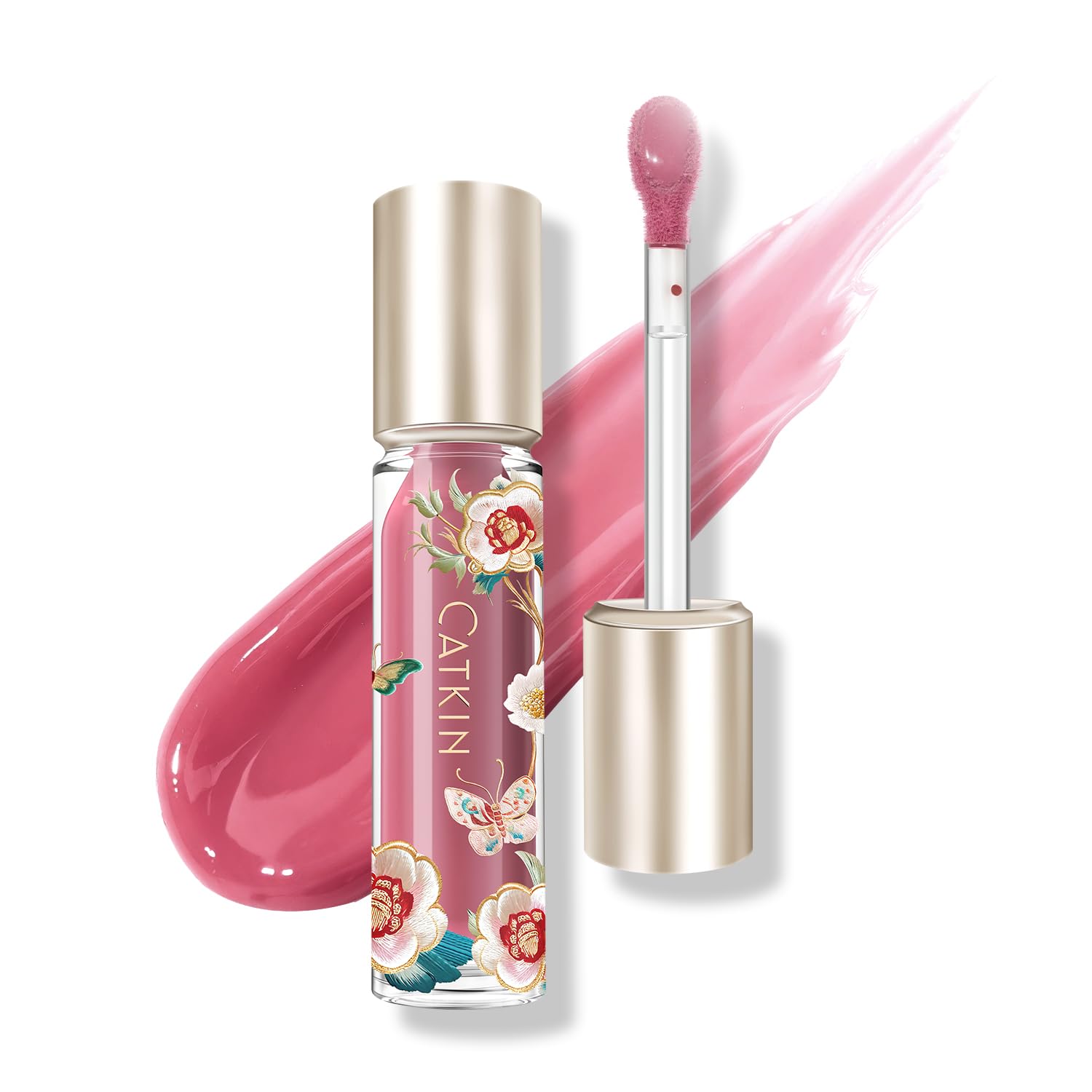 Photo 1 of Catkin Lip Plumper Gloss, Tinted Lip Serum with Hyaluronic Acid & Jojoba Oil, Non-sticky Volumizing Hydrating Formula for a High Shine Maximum 3D Look, Plump & Soft Lips 0.12 Fl Oz - C07 Rose Agate