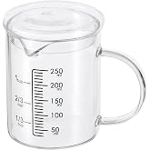 Patikil 250ml Glass Measuring Cup, 3.3 Borosilicate Graduated Black Printed Scale Liquid Measure Cups Beaker with Glass Lid and V-Shaped Spout for Kitchen