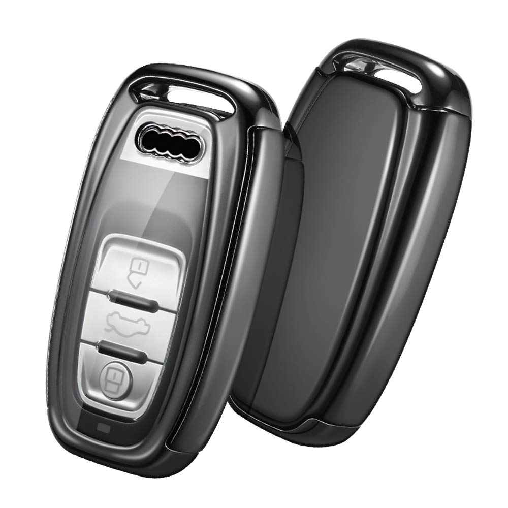 OATSBASF Car Key Cover Compatible with Audi,Suitable for Keyless Operation Keys Audi A4 A5 A6 A7 Q5 Q7 Q8 RS SQ TPU Silicone 3 Buttons Case Box (Black)