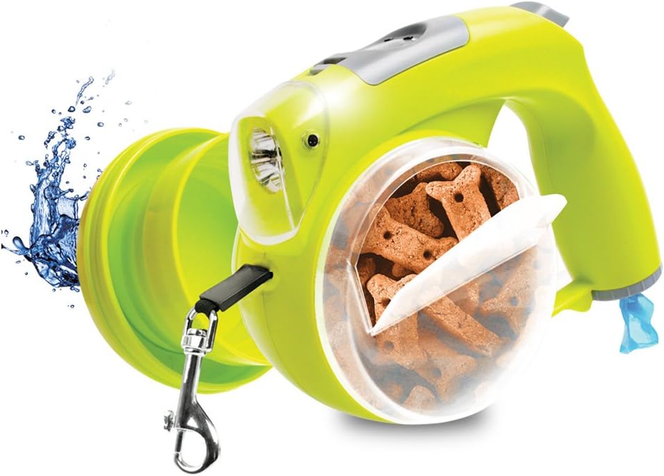 Retractable Dog lead leash water bowl treat poo bags light clock GREEN Amazon.co.uk Pet Supplies