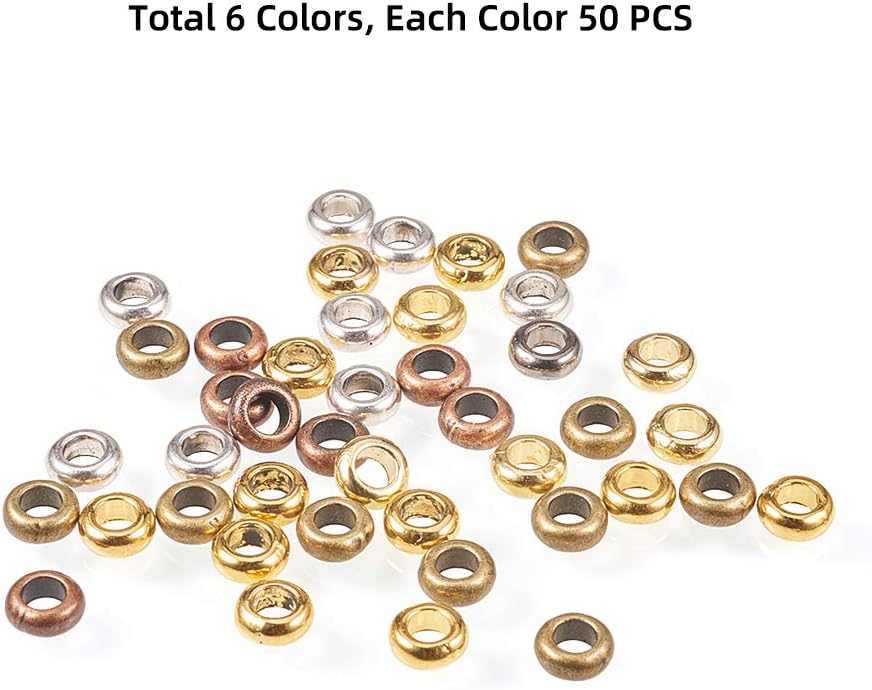 PH PandaHall 300pcs 6 Color Rondelle Large Hole Spacer Beads Tibetan European Spacer Loose Hole Metal Beads for Necklace Bracelet Jewellery Making 7mm - Image 5