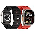 Sport Bands Compatible with Apple Watch Ultra 2 Band/Apple Watch Ultra Band 49mm 45mm 44mm 42mm for Men, Soft Silicone Wristbands Waterproof Replacement Strap for iWatch Series 9 8 7 6 5 4 SE, 2 Pack