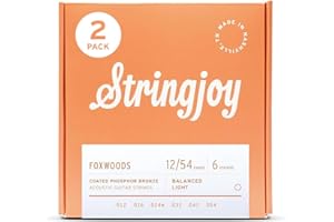 Stringjoy Balanced Light Foxwoods Coated Phosphor Bronze Acoustic Guitar Strings 12-54, FW1254, Long-Lasting Tone and Sound Quality, Acoustic 6 String Set, 2-Pack