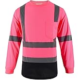 LOVPOSNTY Hi Vis Shirts Long Sleeve ANSI Class 3 High Visibility Shirts Black Bottom Safety Shirts for Men and Women