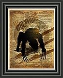 Wolverine superhero art, vintage dictionary print