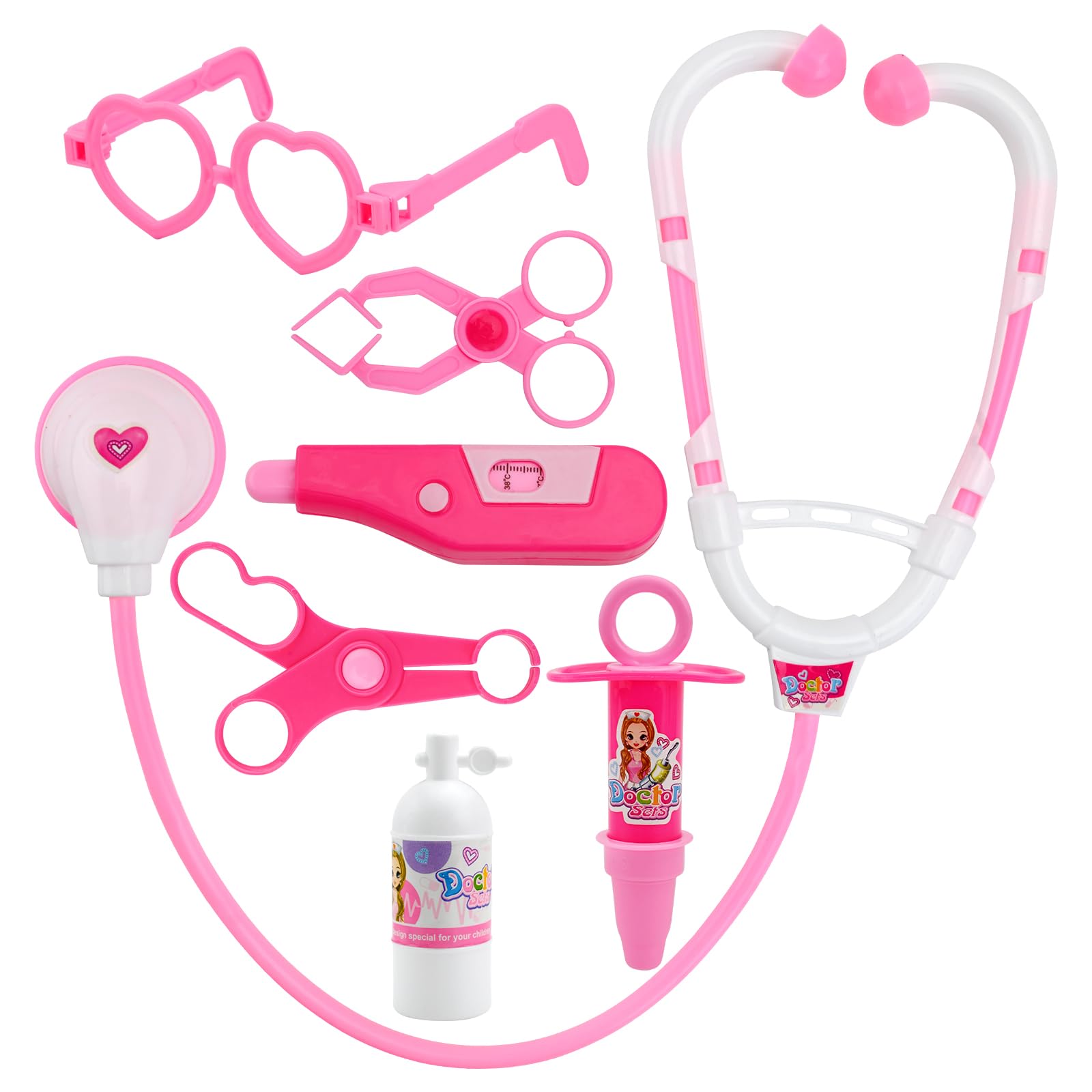 7 Pcs Kids Doctors Kit, Doctor Pretend Role Play Medical Kit for Kids, Children Doctors Set Toy for Boys & Girls 3+ Years, Educational Gifts (Pink)