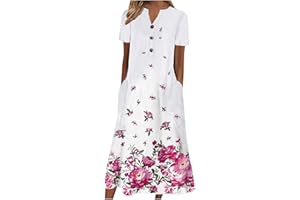 JPVDPA Summer Dresses for Women 2023 Causal Short Sleeve Pockets Dress Floral Print Crewneck High Waist Flowy Midi Dress