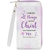Christian Gift for Womens Wallet - Small Slim PU Leather I Can Do All Things Christ Wallet for Women with Zipper, Credit Card Holder Wallets, Wristlet Wallets for Female Girl (Inspire Religion Gift)