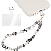 Handmade Natural Gemstone Gold Beaded Charm Cell Phone Camera Lanyard, Wrist Strap, Pearl Phone Chain String with Tether Tab, Keychain Decor for Wallet (Hair Crystal Pearl)