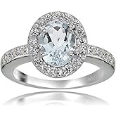 Ice Gems Sterling Silver Very Light Aquamarine and White Topaz Oval Halo Ring