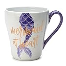 Ceramic Reusable Coffee / Tea Mug: Cute Novelty Mermaid at Heart Hot Coffee or Tea Cup with Unique Purple and Gold Foil Handle Design - 15 Ounce