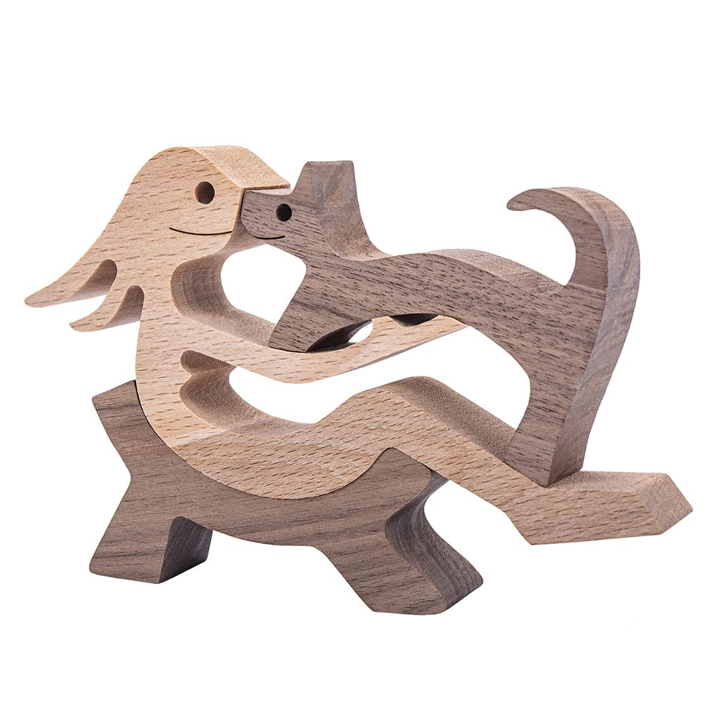 BOBO BIRD Wooden Dog Cat Family Statue, Handmade Wood Decoration Cute Puppy Kitty and People Statue Sculpture Ornament Collectible Figurine Craft Arts for Home Office Living Room (Women+Kitty(S))