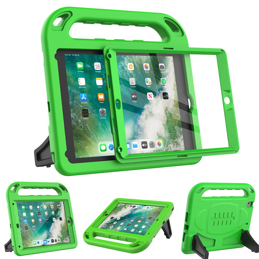 Surom Kids Case for New iPad 9.7 2018/2017 with Built-in Screen Protector, Light Weight Shock Proof Handle Stand Kids Case for iPad 9.7 2017/2018 iPad Air/iPad Air 2/iPad Pro 9.7 - Green