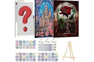 WUDWL Paint by Numbers Kit for Adults Framed Canvas, 3 Pack with Wooden Easel,Paint by Numbers for Kids Ages 8-12, Cartoon DIY Acrylic Landscape Oil Painting Arts Crafts, 9.45x11.8inch