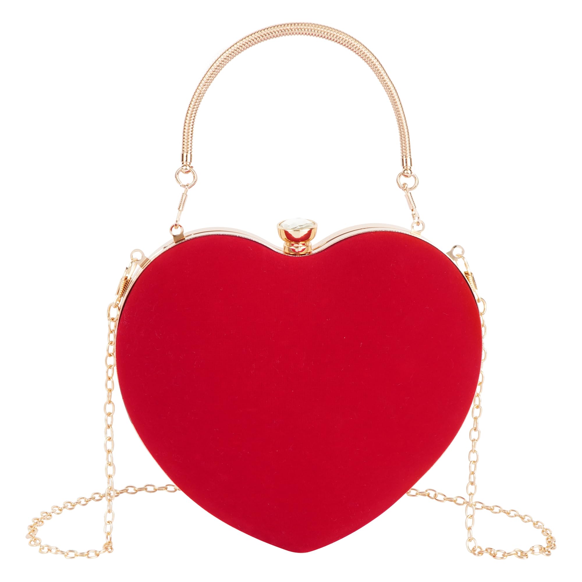 Meliya Women Heart Shaped Clutch Handbag Suede Shoulder Crossbody Purse Evening Pom Party Bag,Red