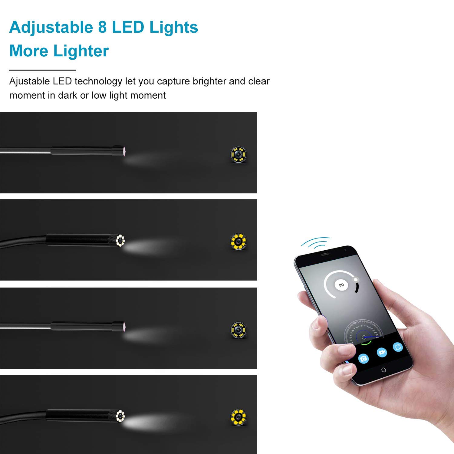 Wireless Endoscope Camera, Baqsoo 2.0 MP 1080P HD WiFi Borescope Inspection Camera IP67 Waterproof Inspection Snake Camera for Android and iOS Smartphone, iPhone, Samsung, Tablet-Black(16.4FT)